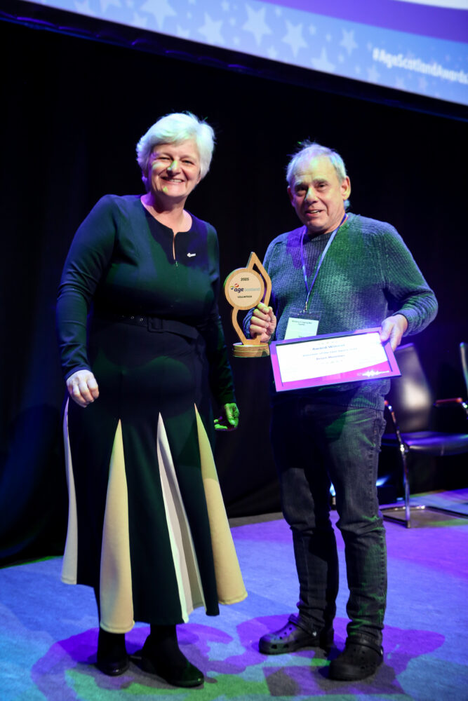 We are incredibly proud of Brian and he is a well deserved winner of Age Scotland's Volunteer of the Year Award.  He shows how volunteering can be a rewarding and worthwhile activity and he has certainly made a difference to us.